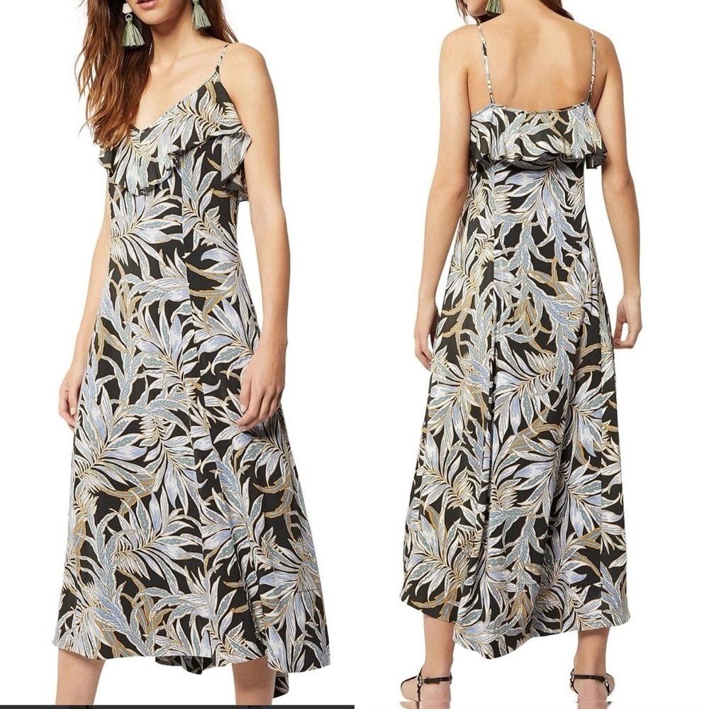 Witchery tropical botanical earth print high low hem viscose midi dress